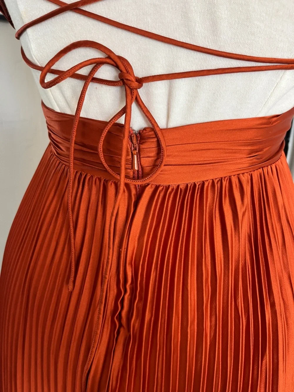 Mac Duggal Burnt Orange Pleated V-Neck Maxi Dress - Picture 5 of 7